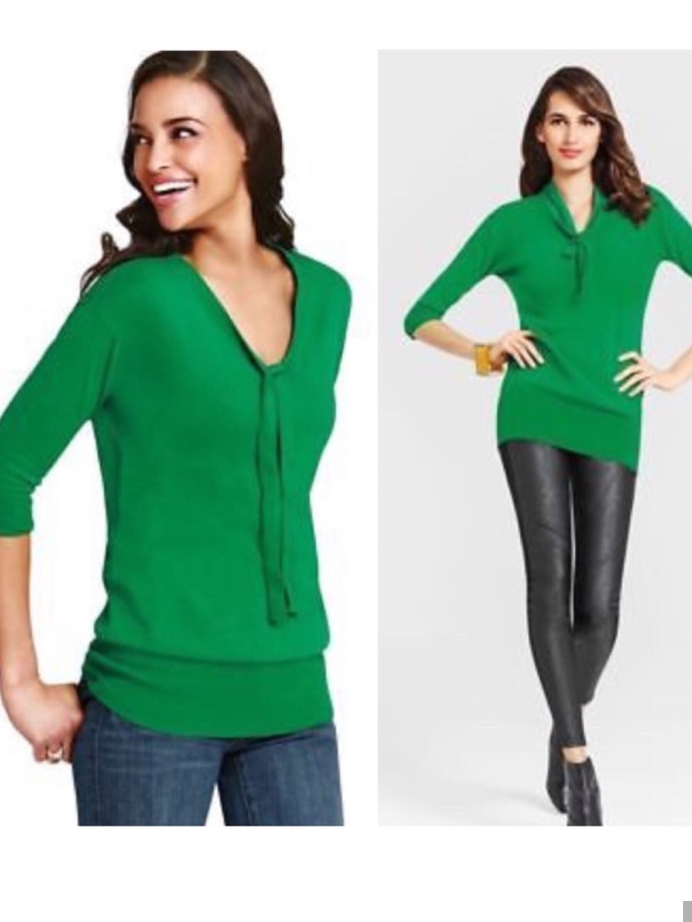 CABI 882 Lucky Sweater Pullover Bow Tunic Green Size XL